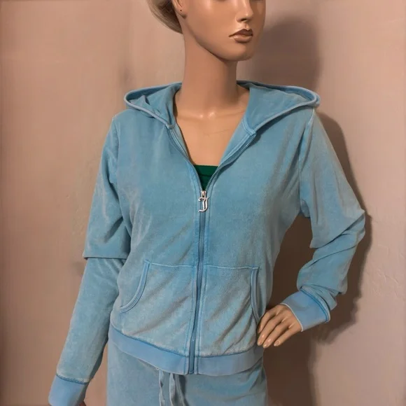 JUICY COUTURE Big Bling Terry Track Suit Jacket and Shorts in Wave Size XL NEW - Picture 8 of 17